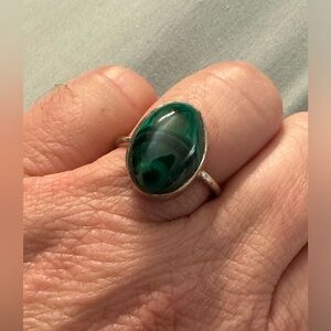 Malachite Oval Ring in Solid Sterling Silver| Size: 5.5